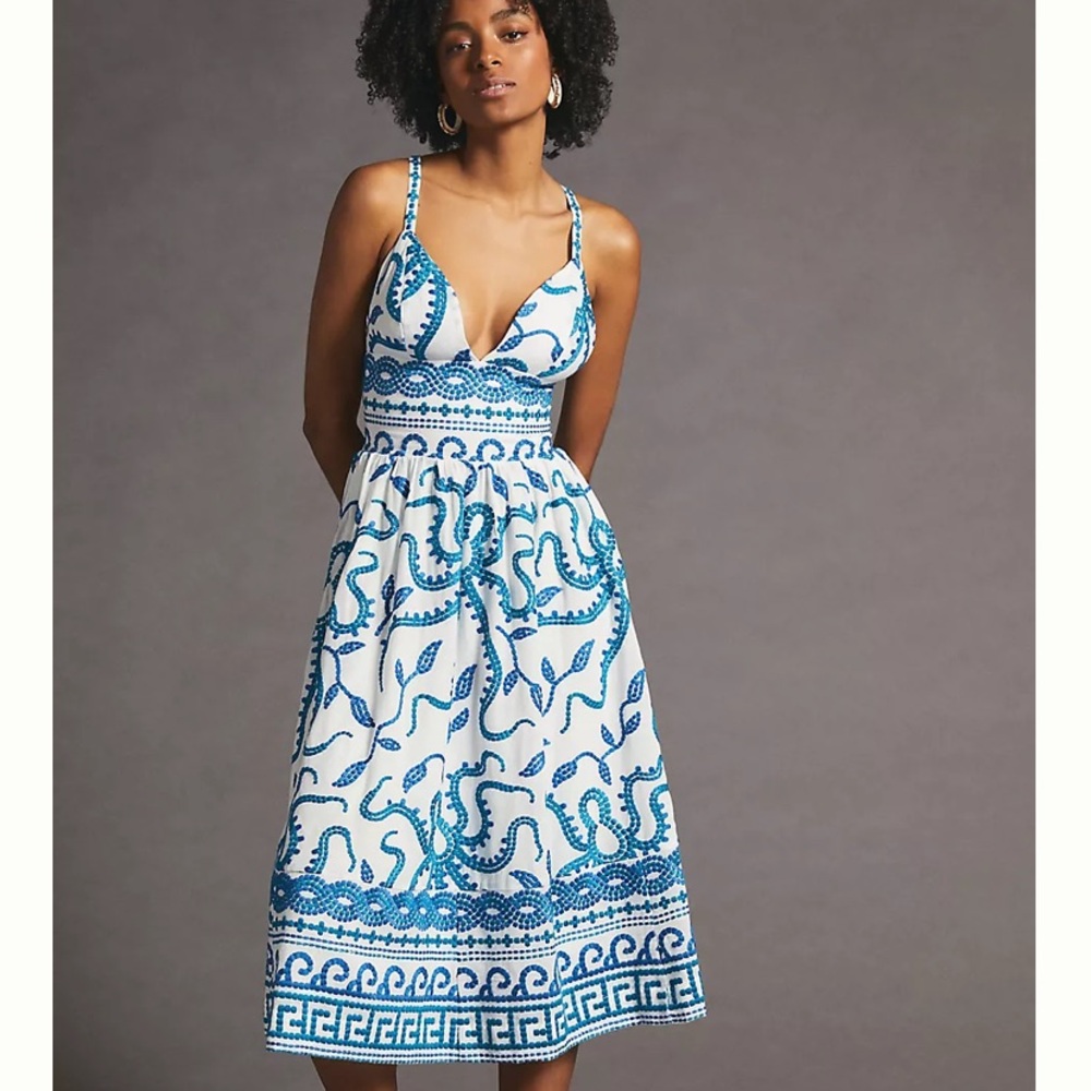 Maeve Anthropologie Blue and White Seaside  Midi Sundress